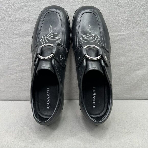 COACH Western Harness Derby Mens Size 8 D Loafers Black Cognac Leather Cordovan - Picture 6 of 8